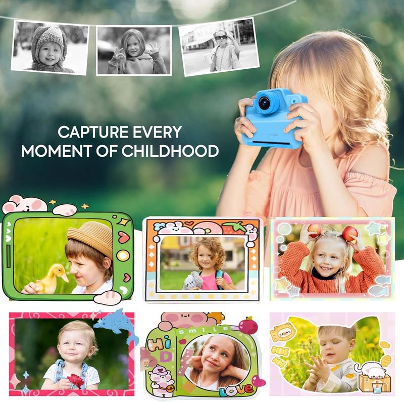 Instant Camera for Kids, Kids Instant Print Camera for 3 4 5 6 7 8 9 10 Years Old Girl Christmas Birthday Gifts, Portable Kid Toddler Digital Travel Camera Toy for Girls Boys Age 3-12 with SD Card