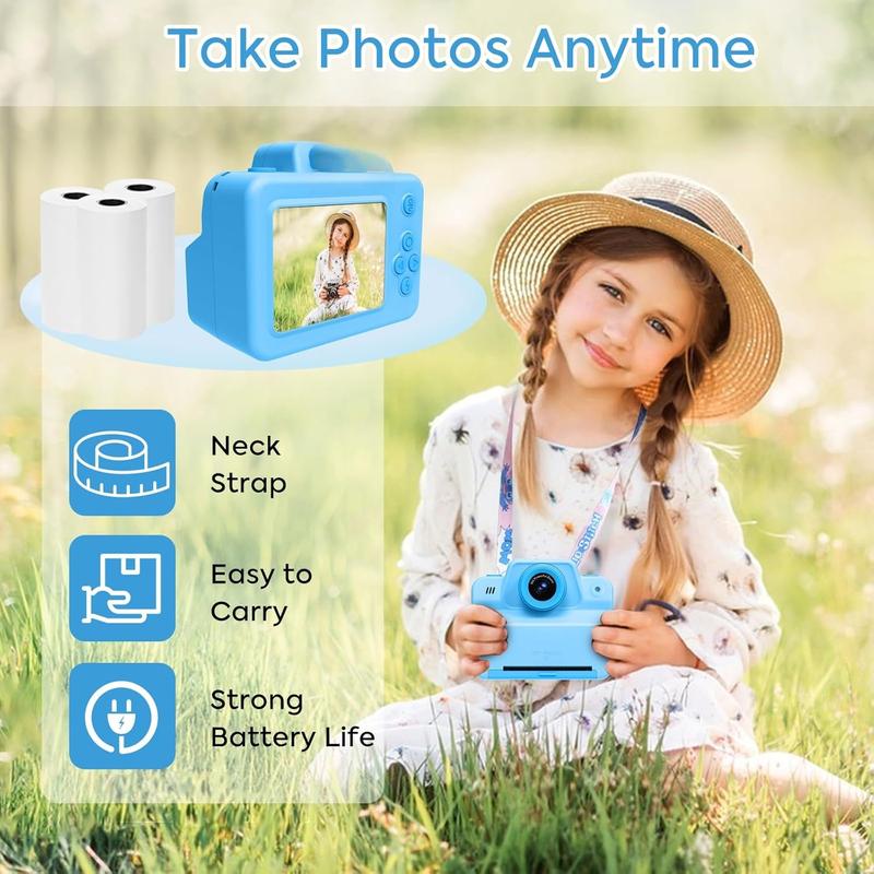 Instant Camera for Kids, Kids Instant Print Camera for 3 4 5 6 7 8 9 10 Years Old Girl Christmas Birthday Gifts, Portable Kid Toddler Digital Travel Camera Toy for Girls Boys Age 3-12 with SD Card