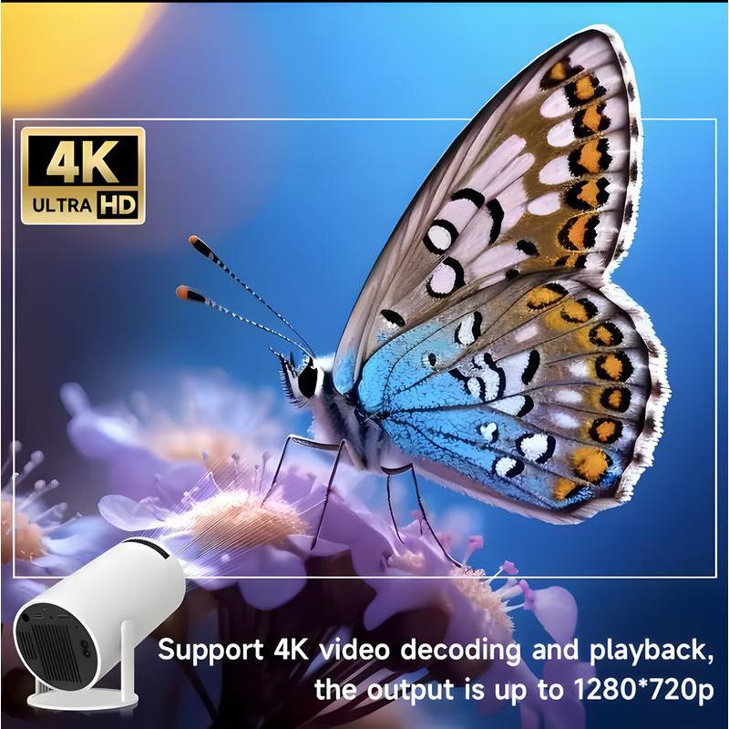 HY300 Smart Projector with Android TV 11.0,5G WiFi Bluetooth Projector 4k Supported,Outdoor Movie Projector Compatible,iOS,Android (white) Audio