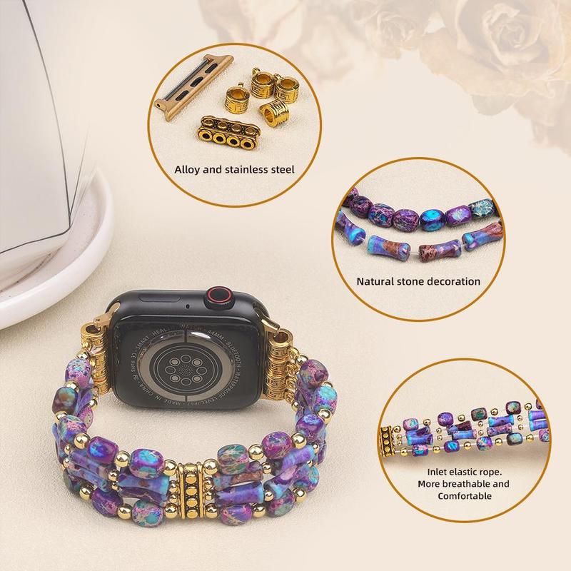 Boho Style Natural Stone Beaded Watch Band, Fashionable Elastic Colorful Beaded Bracelet for Women, Wearable Accessories for Apple Watch 38mm to 49mm