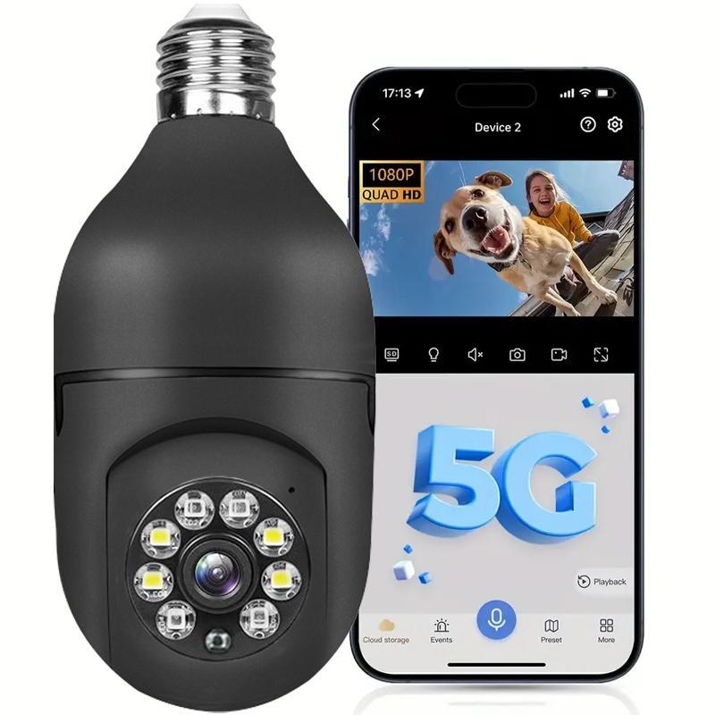 Indoor 5G Dual-band WiFi E27 Bulb Security Camera, 360-Degree Panoramic Outdoor & Indoor Bulb Camera, Light Socket Security Camera with Night Vision, Indoor Security Camera