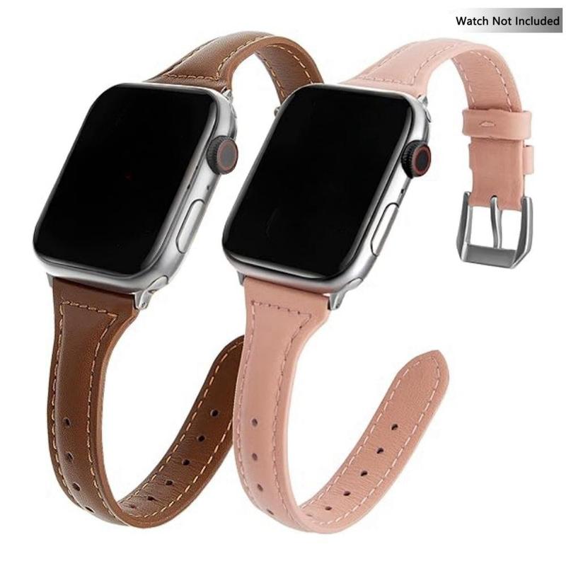 Solid Color PU Leather Watch Band (2 Counts set), Fashionable Watch Band, Wearable Accessories Compatible with Apple Watch Series 9 8 7 6 5 4 3 2 1 Ultra SE