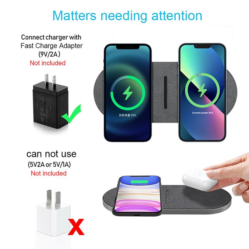 30W Wireless Charging Pad, Dual 15W Fast Wireless Charging Mat for iPhone 16 15 14 13 12 11 Pro Pro Max Mini SE X XS,Apple Airpods 3 2 Pro,for Samsung Galaxy S24 23 22 Note Bud+