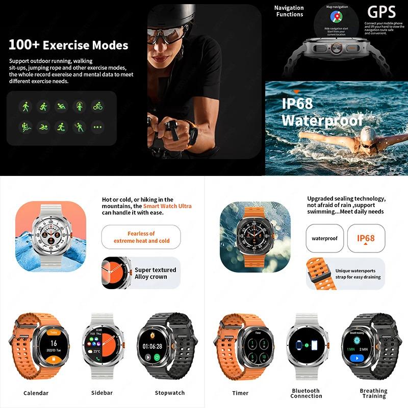 For Samsung Galaxy Watch 7 Ultra GPS Compass Smart Watch Outdoor Sports Man AMOLED BT Call IP68 Galaxy 6 Upgraded Smartwatch Men