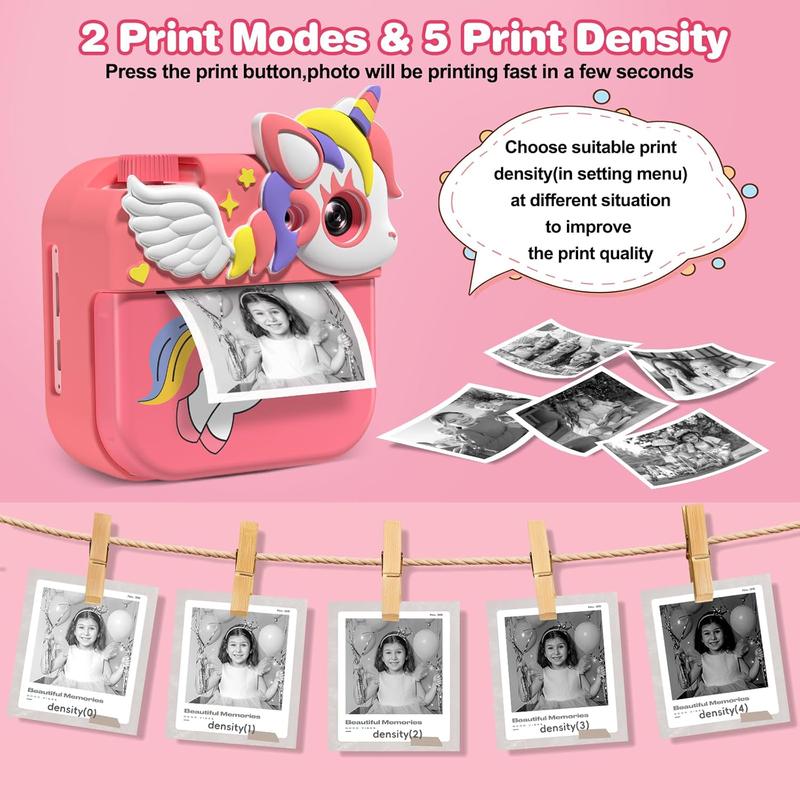 Kids Instant Print Camera,1080P HD Digital Kids Camera with Print Paper,Christmas Birthday Gifts Toys for Girls Boys Age 3 4 5 6 7 8 9 10 11 12 Year Old Pink