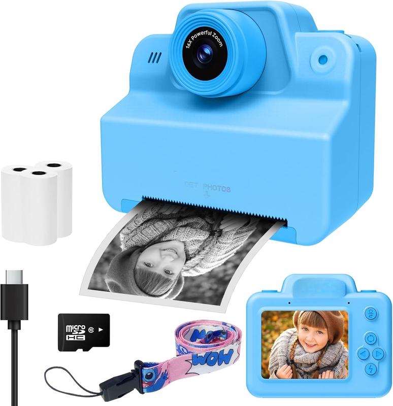 Instant Camera for Kids, Kids Instant Print Camera for 3 4 5 6 7 8 9 10 Years Old Girl Christmas Birthday Gifts, Portable Kid Toddler Digital Travel Camera Toy for Girls Boys Age 3-12 with SD Card