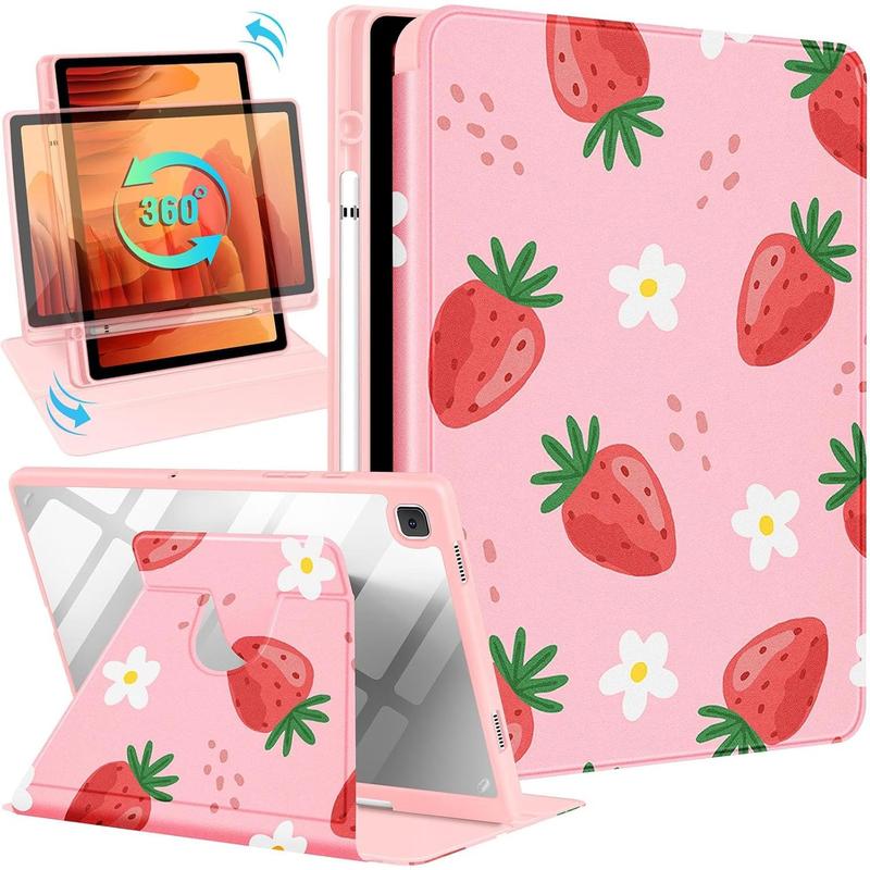 for Samsung Galaxy Tab A7 Case - 10.4 Inch for Women Girls Cute Folio Cover with Pencil Holder Girly Strawberry Kawaii Design Rotating Stand Teens for Galaxy Tab A7 Tablet Cases 2022 2020