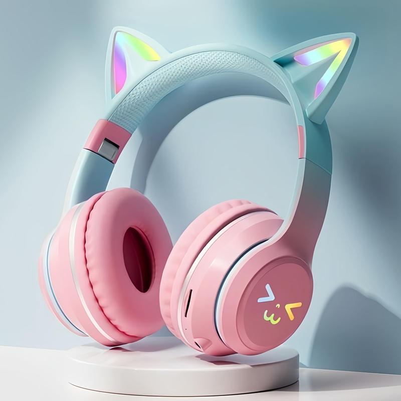 Wireless Headphone, Cat Ear Design Headphone with Built-in Microphone, Foldable Headset for Mobile Phone, Laptop, Computer