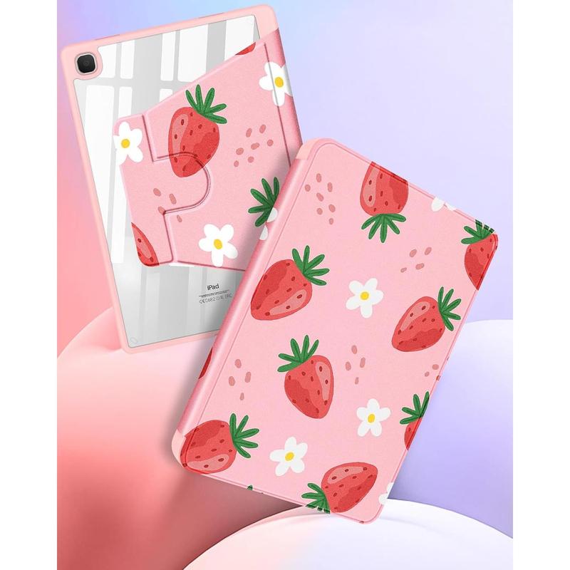 for Samsung Galaxy Tab A7 Case - 10.4 Inch for Women Girls Cute Folio Cover with Pencil Holder Girly Strawberry Kawaii Design Rotating Stand Teens for Galaxy Tab A7 Tablet Cases 2022 2020