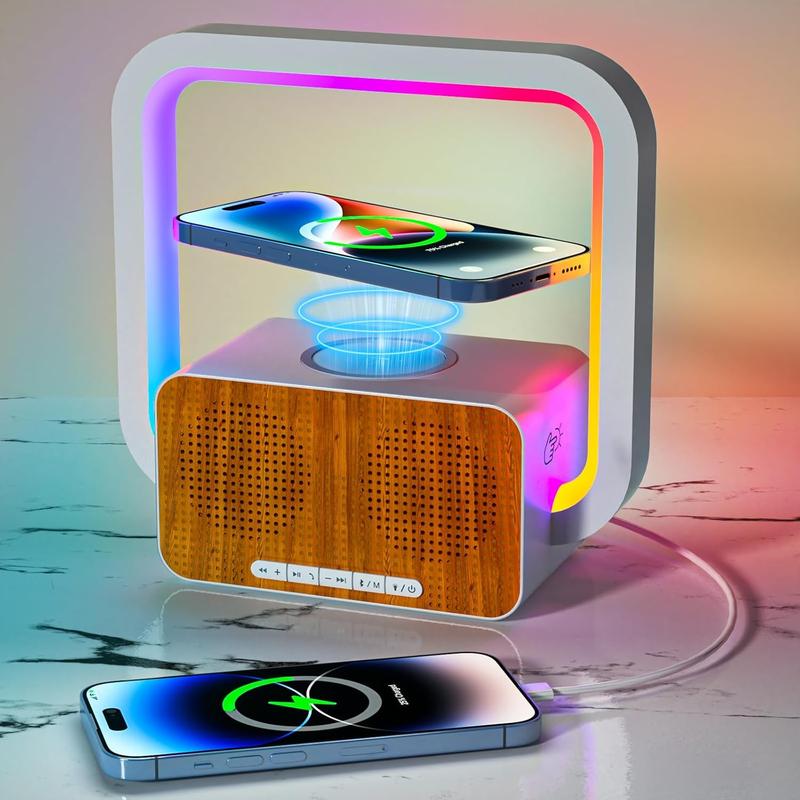 Night Lights Bluetooth Speaker, 15W Wireless Chargeing with Phone Holder, Touch Control Bedside Lamp Dimmable with Dynamic Colored Music Light, Gifts for Teenage Girls Boys Room Decor