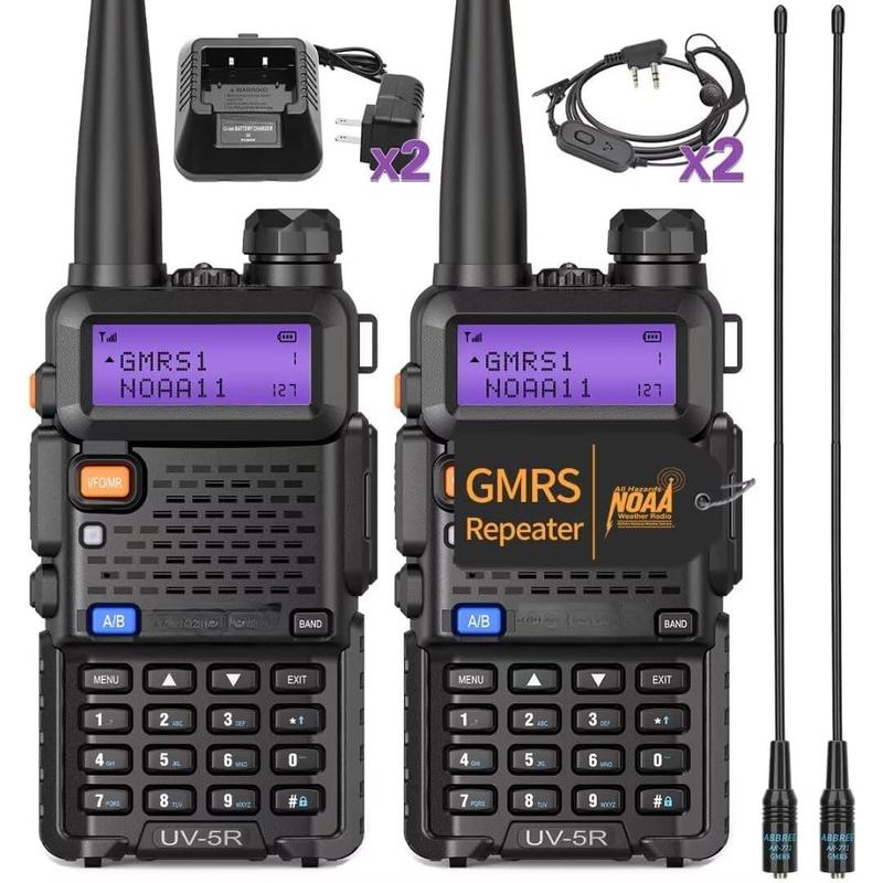 UV-5R GMRS Handheld Radio Long Range Rechargeable Two Way Radio,GMRS Repeater Capable with NOAA Weather Receiving and Scanning and Earpiece,Support Chirp(Black-2Pack)