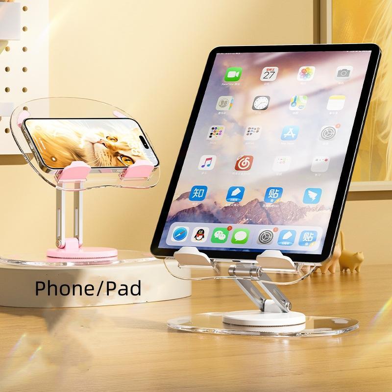 Acrylic Tablet Stand, 360 Degree Rotatable Tablet Holder, Foldable Phone & Tablet Holder Compatible with iPad Pro Air Mini