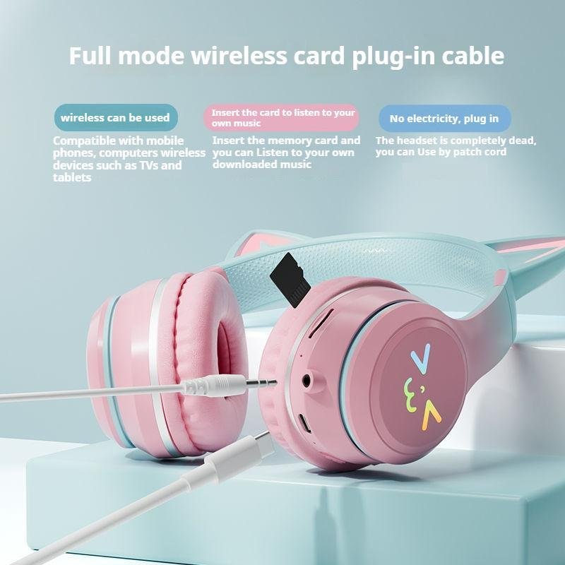 Wireless Headphone, Cat Ear Design Headphone with Built-in Microphone, Foldable Headset for Mobile Phone, Laptop, Computer