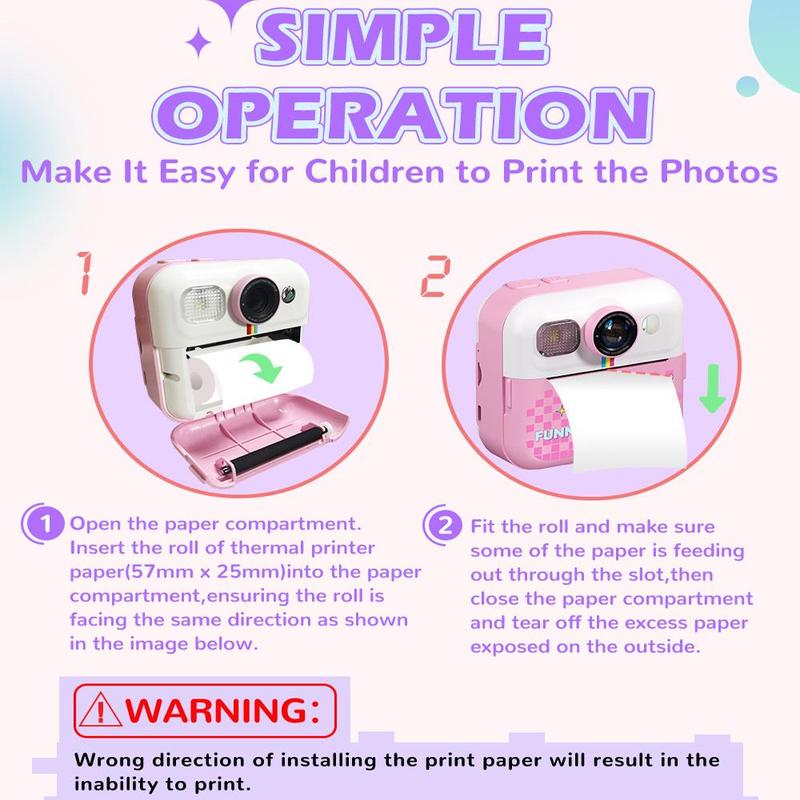 KGG Instant Camera with Print Paper, Rechargeable Digital Print Photo Camera, Mini Thermal Printer Video Educational Student Camera