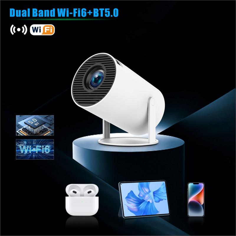 Portable Projector, 2.4 5G WiFi Smart Projector, 360°Adjustable Stand 4K HD LED Projector Auto Keystone Correction Portable Projector, BT 5.2, 200 Inch Screen,Built-in speaker, Home Video Projector