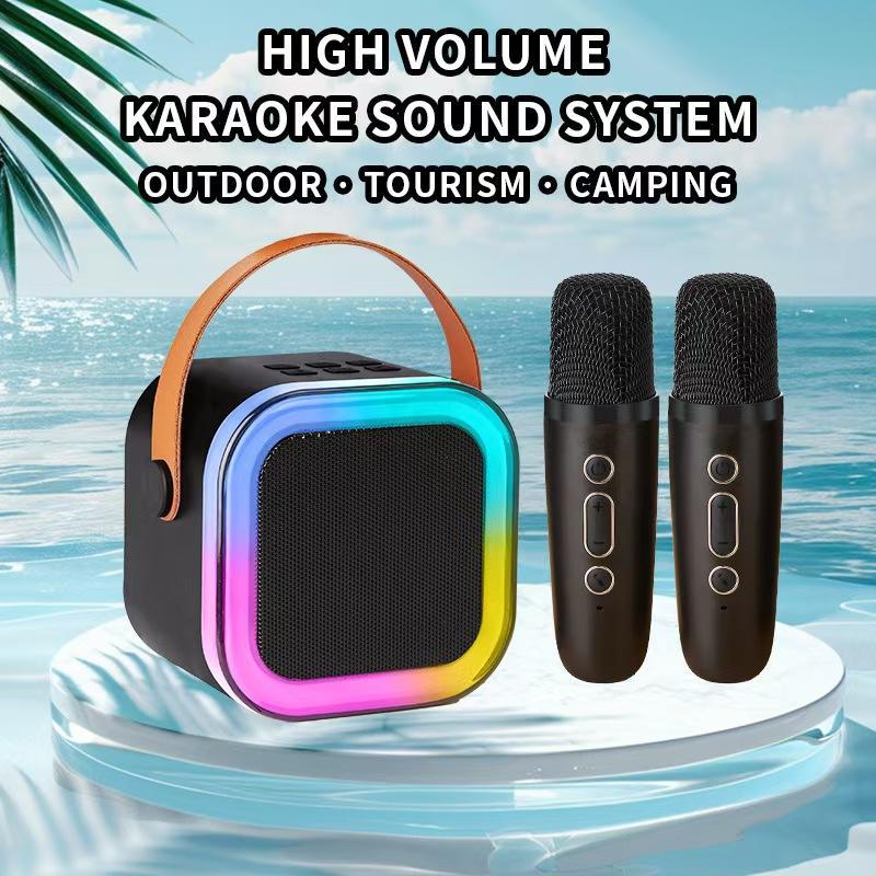 Summer Wireless Karaoke Speaker With Wireless Microphone & LED Light, Wireless BT Speaker With LED Ambient Light, Electronics Outdoor Speaker, Karaoke Machine For Home Party Birthday Gift, Mini Microphone