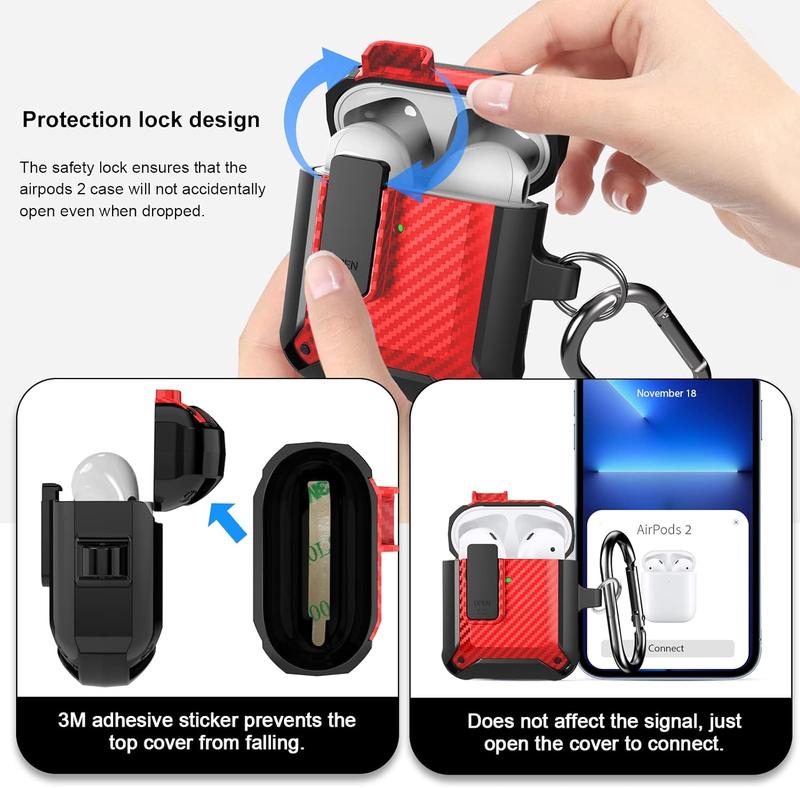 Airpod Case with Lock Compatible with Apple Airpods Case 2nd Generation Case, Rugged Case Cover for AirPods 1st Charging Case with Keychain for Men Women Accessories Portable Durable  Protection Chargeable