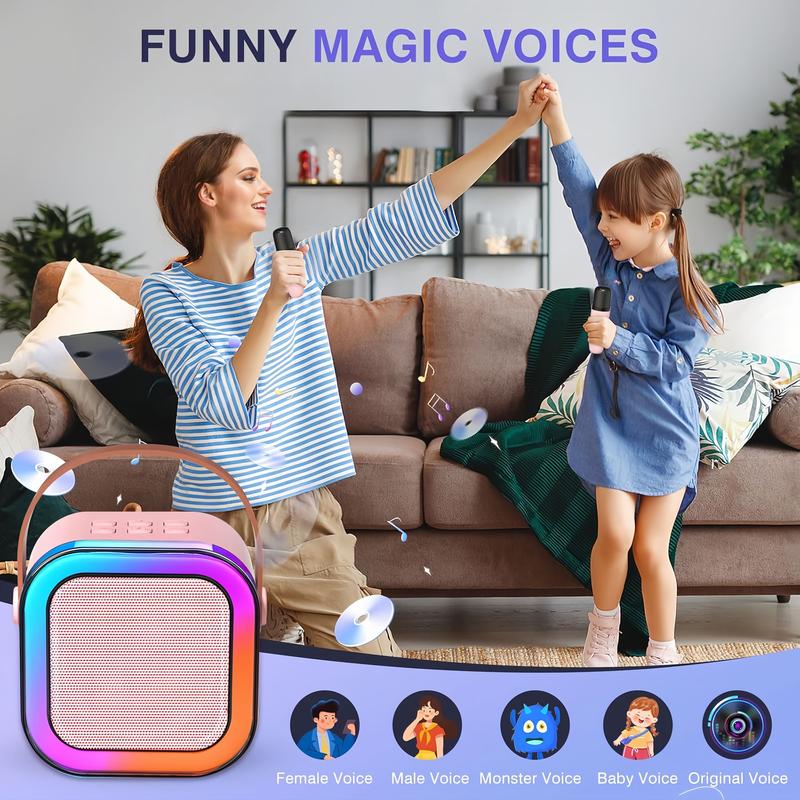 Mini Karaoke Machine for Kids Adults, Portable Bluetooth Karaoke Speaker with 2 Wireless Microphones for Kids Teens Adults Audio Microphone Sound