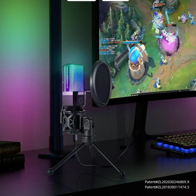 Professional RGB Type Microphone, Studio-Quality Recording Microphone with Tripod, Live Streaming, Podcast Broadcasting Microphone for Music Recording, Condenser Microphone, Gaming Microphone, Microphone Gaming