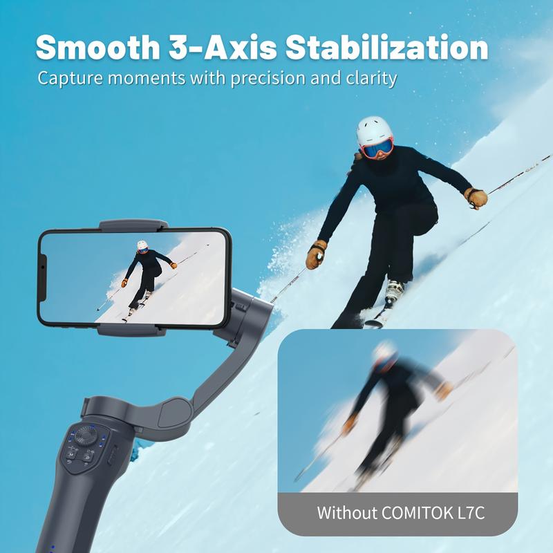 COMITOK L7C Smart 3-Axis Handheld Gimbal with Wireless, Gesture Control & Built-in Fill Light - Perfect for Smooth Videos, Live Streaming & Vlogging