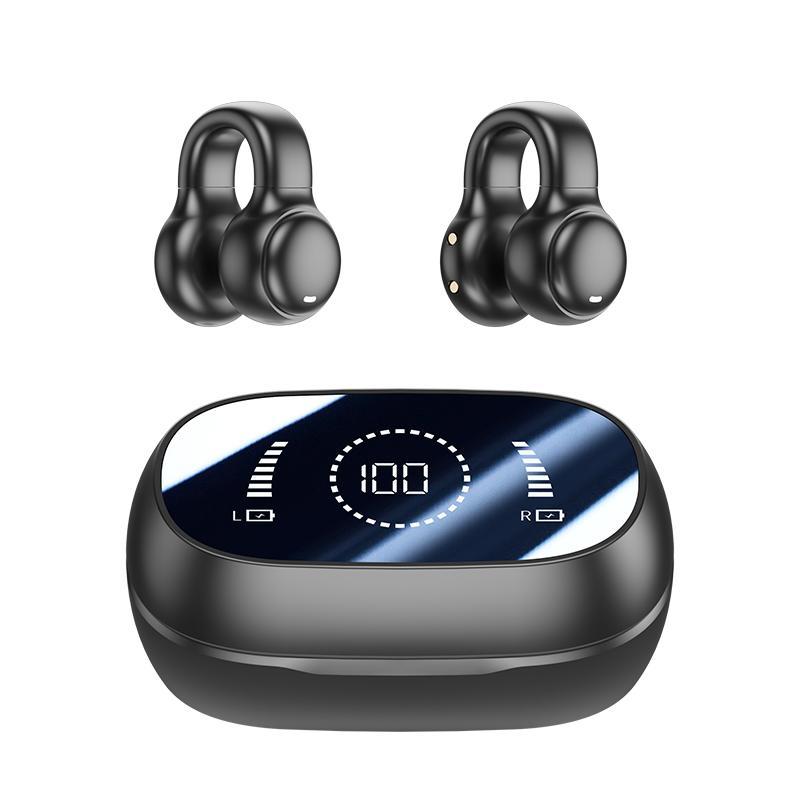 Wireless Ear Clip Headphones for Fall, Bluetooth-compatible Wireless Earbuds with Digital Display Charging Case, Open Ear Design Earbuds for Sports Running Gym Office, Wireless Earphones