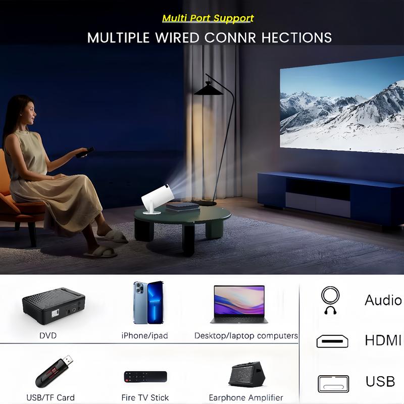 Portable Outdoor Projector, 4K HD Projectors with WIFI 6 & Bluetooth 5.0 Android TV 11.0, Auto Keystone Correction  Video Projector,180°Rotatable Stand,Home & Outdoor Use, Mini Projector