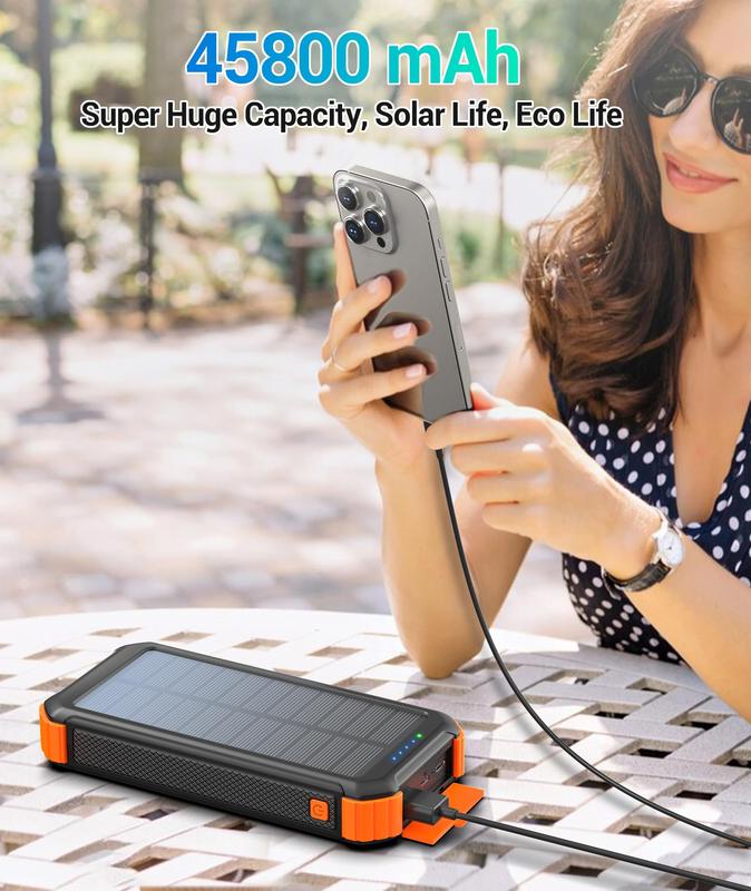 GNC M40000 Solar Power Bank 45800mAh, USB-C QC 3.0 Fast Charging for iPhone, Samsung, Google & More.