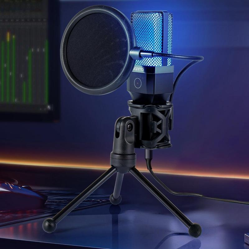 Professional RGB Type Microphone, Studio-Quality Recording Microphone with Tripod, Live Streaming, Podcast Broadcasting Microphone for Music Recording, Condenser Microphone, Gaming Microphone, Microphone Gaming