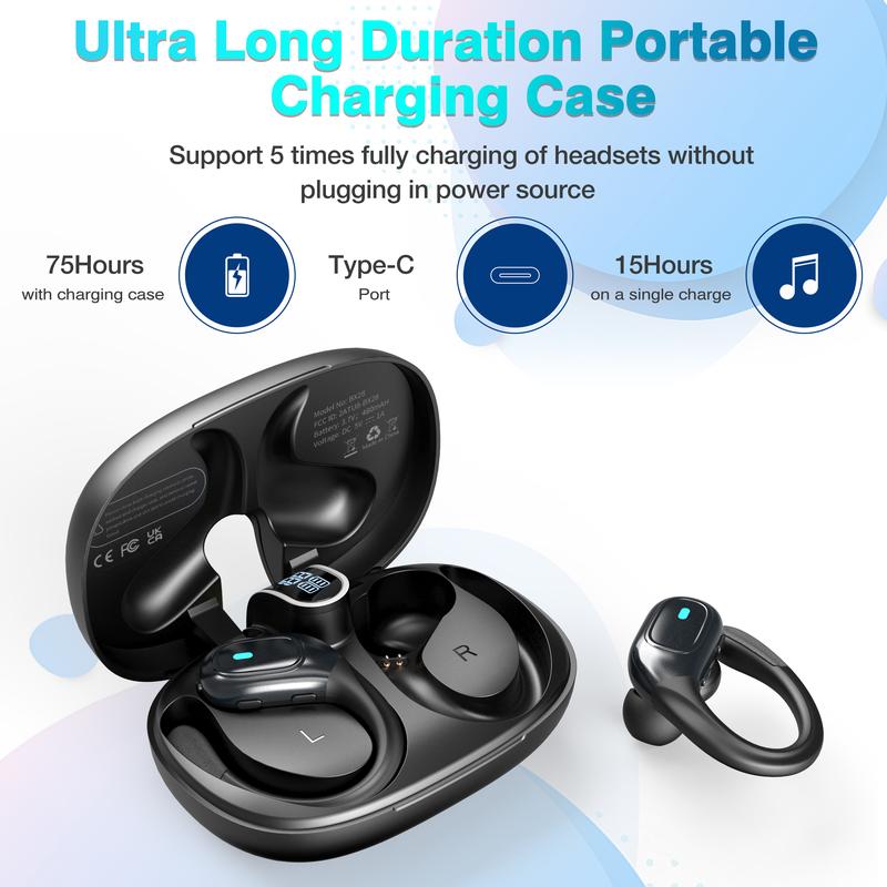 Wireless Earbuds Bluetooth Headphones 75H Play ENC Mic Noise Cancelling Sport Earphones, LED Display, Deep Bass, IP5 Waterproof Earphones Bluetooth 5.3 Stereo for Workout