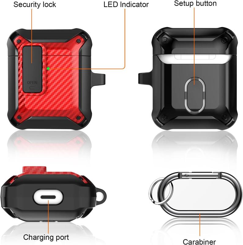 Airpod Case with Lock Compatible with Apple Airpods Case 2nd Generation Case, Rugged Case Cover for AirPods 1st Charging Case with Keychain for Men Women Accessories Portable Durable  Protection Chargeable