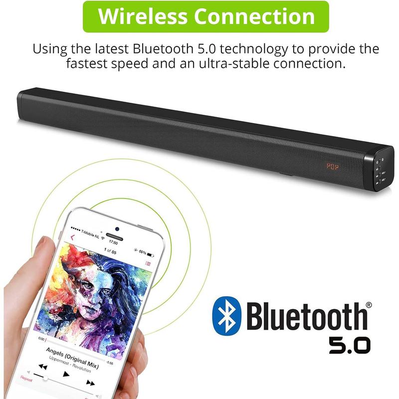 LiNKFOR Sound Bars for TV, Soundbar for TV 32 Inch Wired & Wireless Bluetooth 5.0 Stereo Soundbar, Optical HDMI ARC AUX USB, Wall Mountable, Ideal for TV Watching & Gaming Audio Devices Mother's Day Gift