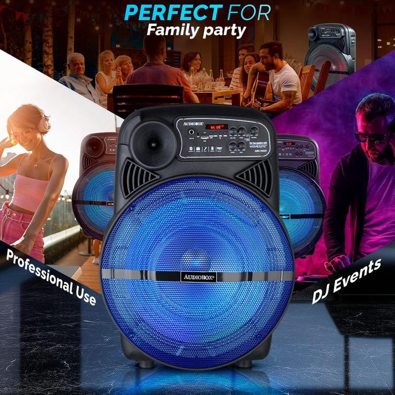 15 INCH Portable Party Bluetooth Speaker 15” woofer + 1.5” tweeter Heavy Bass Speaker System With LED Lights Stand Microphone for Events and Karaoke