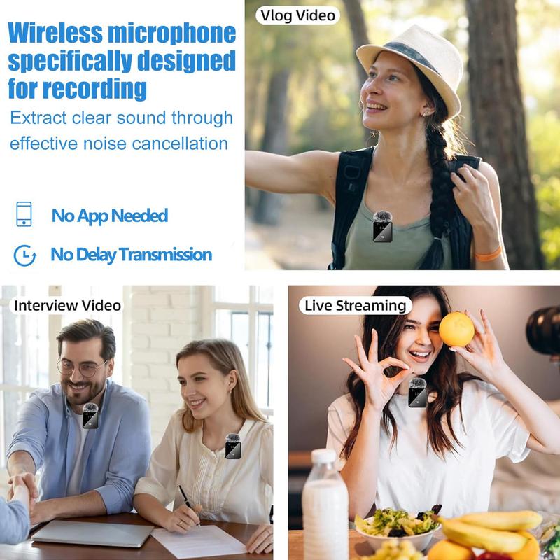 Wireless Lavalier Lapel Microphone, Professional Noise Reduction Recording Clip Mic for Creator Interview, Portable Microphone for iPhone & Type C Devices