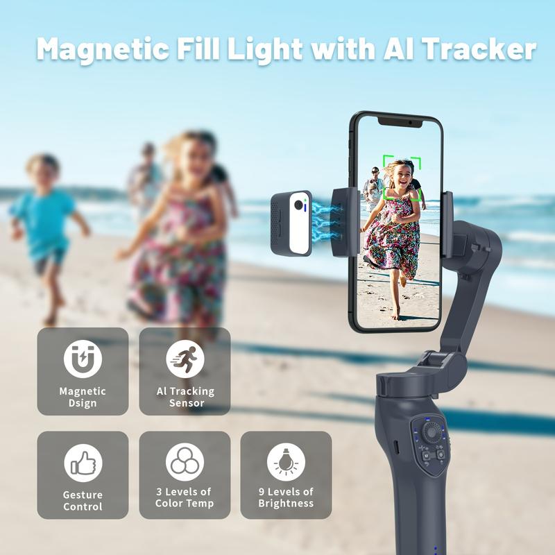 COMITOK L7C Smart 3-Axis Handheld Gimbal with Wireless, Gesture Control & Built-in Fill Light - Perfect for Smooth Videos, Live Streaming & Vlogging