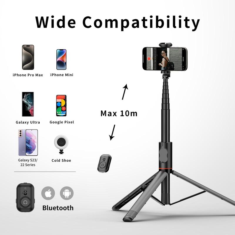 Phone Selfie Stick Tripod with Fill Light, 72 Inch Retractable Phone Tripod Stand with Wireless Remote Control for Video & Photography, Scalable Selfie Stick with Ring Light, Tripod for iPhone Cellphone Smartphone, Stocking Fillers Gift