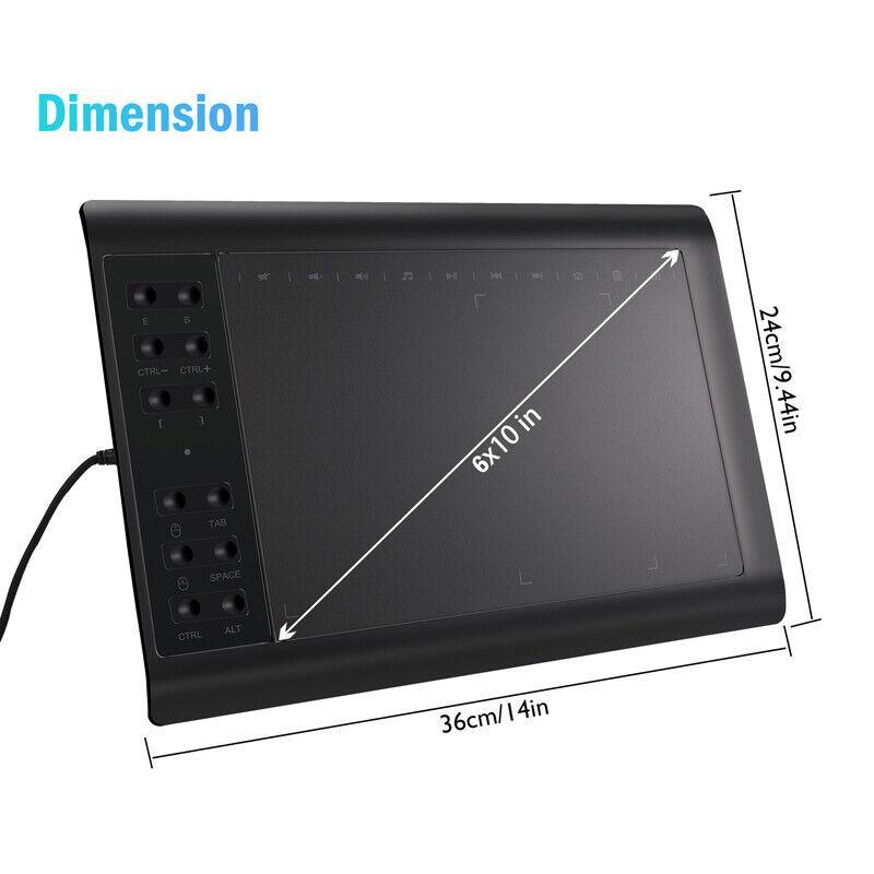 10x6 inch Digital Drawing Tablet HD Screen Graphics tablet with Battery-free Pen