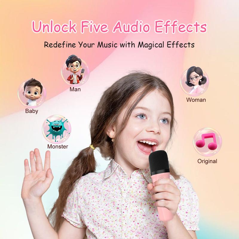 Mini Karaoke Machine for Kids Adults, Audio Toys for Girls, Boys, Birthday for Ages 4-12 years, Portable Bluetooth, 2 Wireless Mics, Smartphone