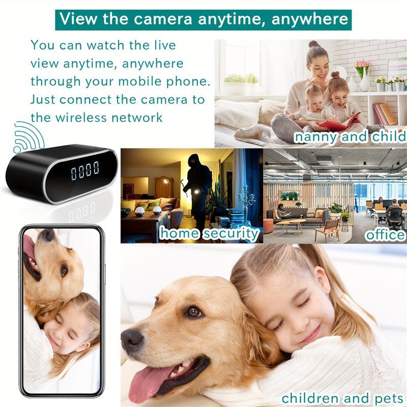 1Pcs WiFi HD Mini Camera With Clock, 2.4GHz WiFi 1080P Full HD Video Camera With Motion Detection Mode, Rechargeable Battery, Support App Wireless Remote Live View, Smart Security Camera With Night Vision,Indoor Family Warehouse Waterproof Installation