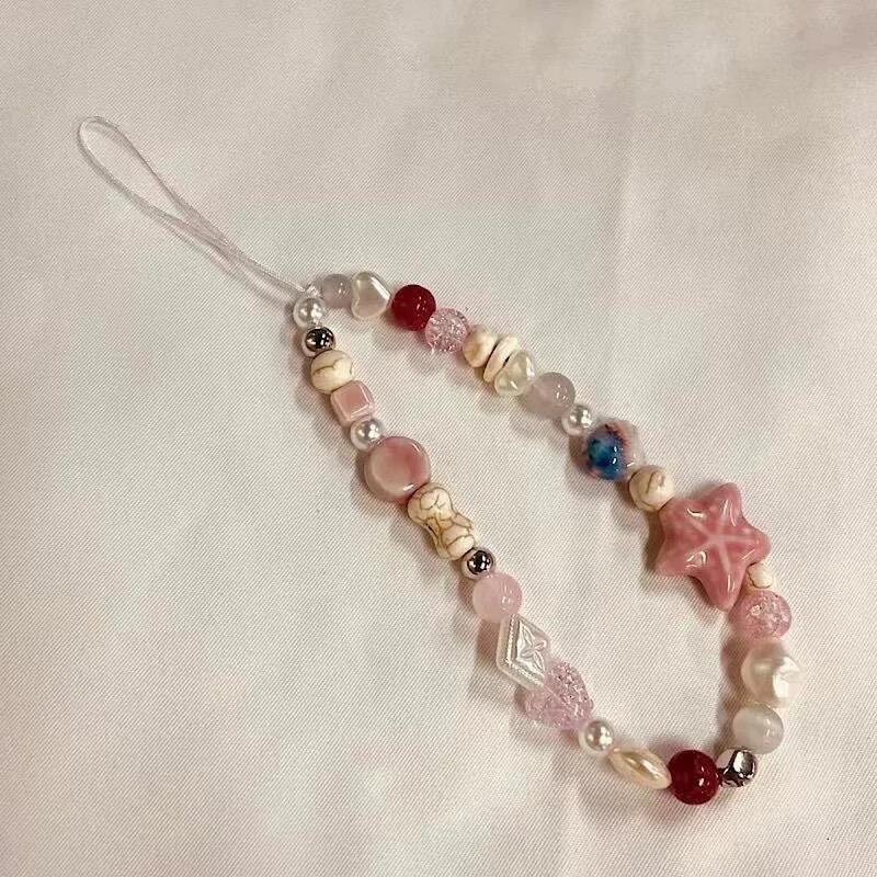 Cute Starfish & Shell Design Phone Chain, Creative Beaded Phone Lanyard, Anti-lost Decorative Phone Strap for Women & Girls