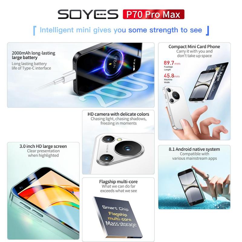 SOYES 3.0 Inch Mini Smartphone, 1 Count 2GB+16GB Quad Core Android 8.1 Portable Cute Handheld Phone, GPS, Dual SIM, WiFi, Bluetooth-compatible Phone