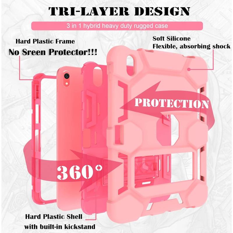 for iPad 10th Generation Case 10.9 Inch 2022, iPad 10 Case with Kickstand & Pencil Holder, Heavy Duty Shockproof Hybrid Three Layer Protective Cover, Rose +Rose