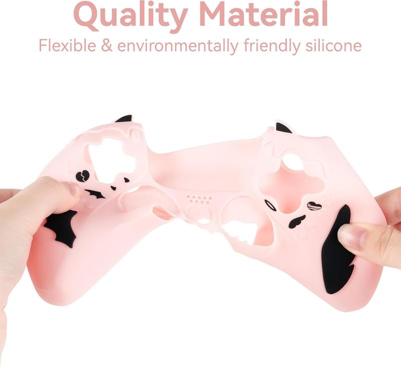 GeekShare PS5 Controller Skin Set,Anti-Slip Silicone Protective Cover Skin for PlayStation 5 Wireless Controller, with 2 Thumb Grip Caps and 2 Stickers - Sweetheart Skull Black   Pink