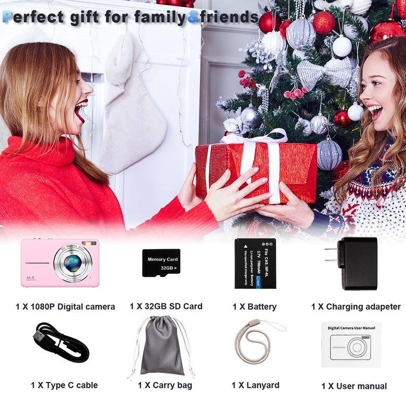 Portable Digital Camera, 1 Piece 1080P HD Mini Digital Camera Portable Digital Camera for Summer Shooting, Compact Small Camera, 32g Memory Card ,16x Zoom Digital Cameras, Ideal for Gift.