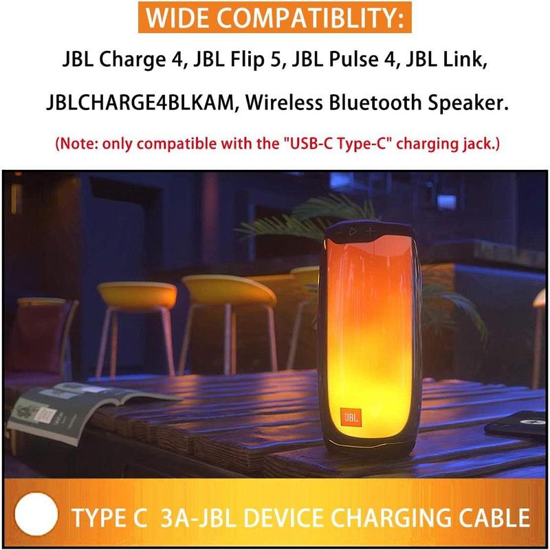 Fast Charger Charging Cable Cord Compatible with for JBL Charge 4, Charge5, JBL Flip 5, Flip 6,JBL Pulse 4 Clip4,JRPOP, Endurance Peak II, JBLCHARGE4BLKAM Wireless Bluetooth Earphones Speakers Type C