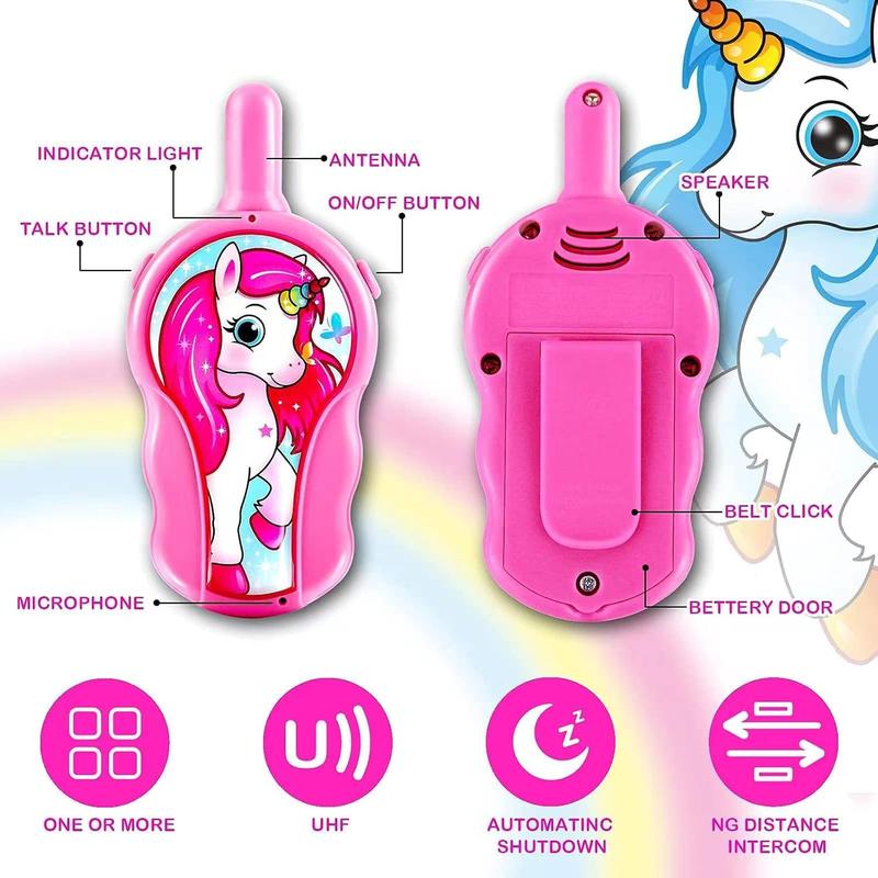 Suitable for 3 4 5 6 years old walkie talkie, 2 pack walkie talkie, little pink unicorn outdoor camping hiking game, two way radio birthday christmas gift idea