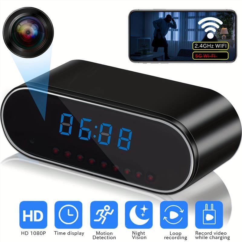 1Pcs WiFi HD Mini Camera With Clock, 2.4GHz WiFi 1080P Full HD Video Camera With Motion Detection Mode, Rechargeable Battery, Support App Wireless Remote Live View, Smart Security Camera With Night Vision,Indoor Family Warehouse Waterproof Installation