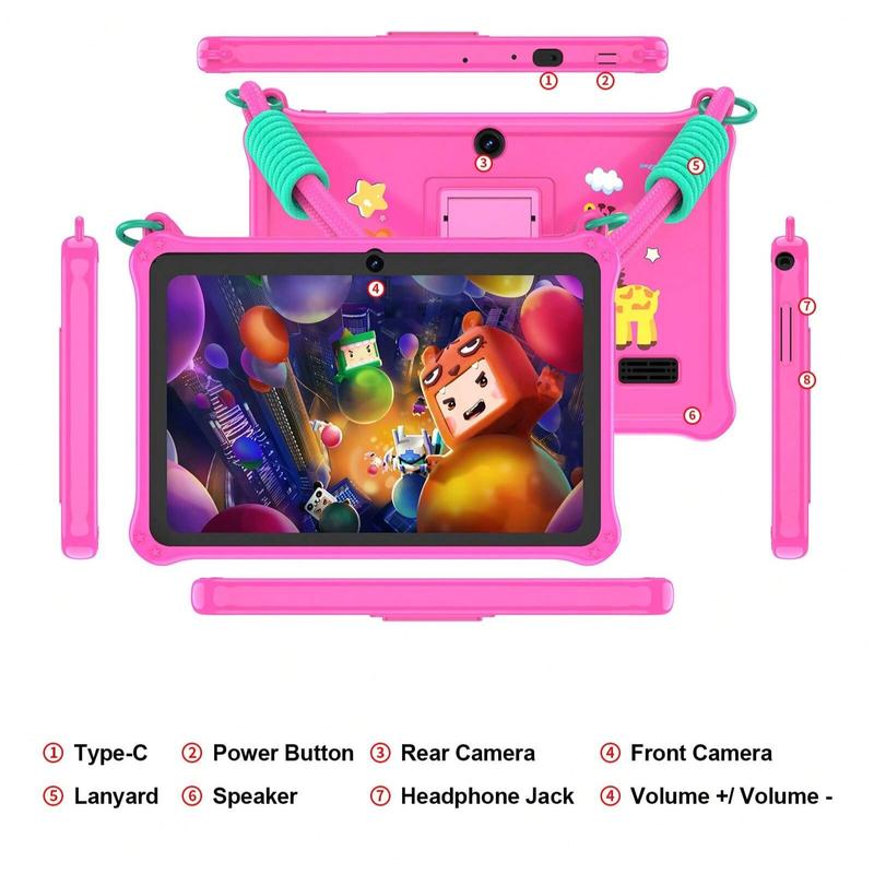 7-inch children's tablet, 2GB (2GB+2GB expansion) RAM 32GB ROM, with parental control, Android 13, education, gaming, shockproof case (non adapter)