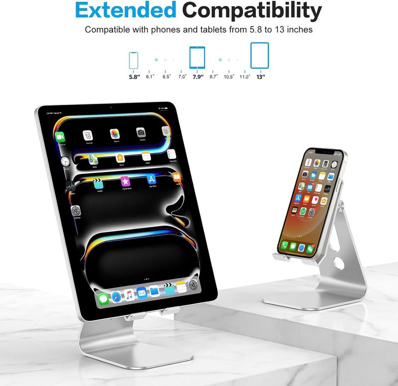 Adjustable Tablet Stand for Desk, Upgraded Longer Arms for Greater Stability, T2 Tablet Holder with Hollow Design for Bigger Sized Phones and Tablets Such as iPad Pro Air Mini,