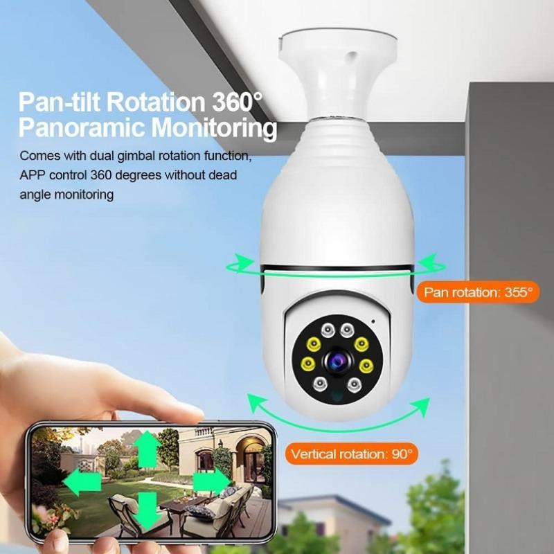 360 Degree Rotatable Wireless Camera, E27 Base WiFi HD Camera with Night-Vision, Smart Remote Indoor Surveillance Camera for Home Security