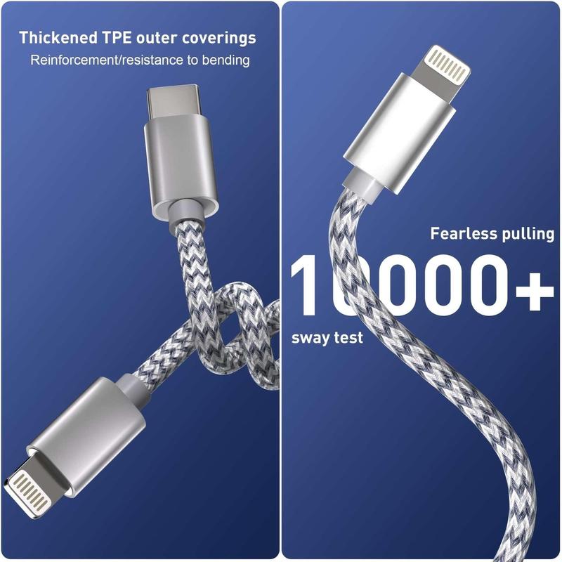 10-20W 6FT [Apple MFi Certified] Type-C for Lightning Cable, 2 Counts Flexible Wear-resistant Cable, Durable Nylon Braided USB-C Cable Compatible with Smartphone Apple iPhone 14 13 12 11 Pro Max XR XS X 8 7 6 Plus SE